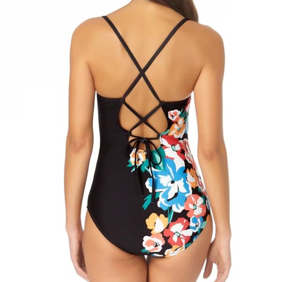 Anne Cole Engineered Lace Back One Piece Maillot Swimsuit - Picture 2 of 2